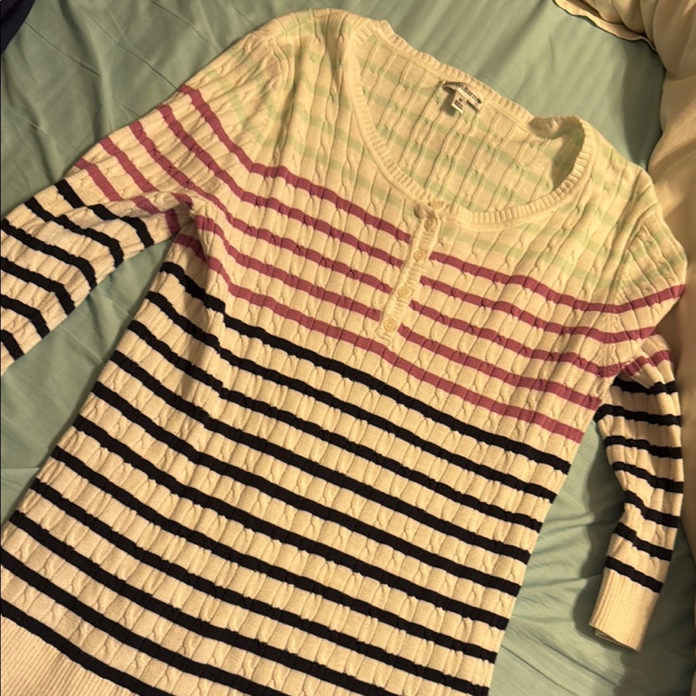 Croft & Barrow Striped Ribbed Blouse - Cream, Pink, Black